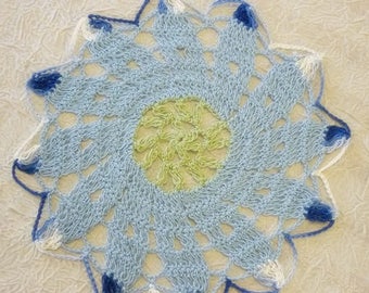Vintage Crochet Doily Multi colors,Shades of Blues & Greens vintage Doily