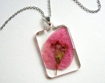 Bougainvillea - Real Flower Garden Necklace - botanical jewelry, flower jewelry, bougainvillea jewelry, natural, Summer necklace, eco, ooak