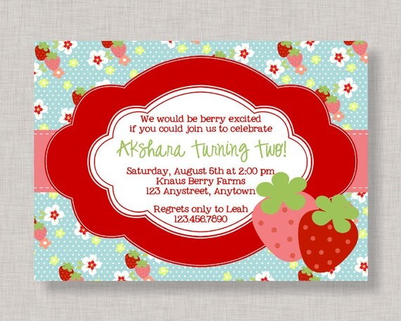 Strawberry Birthday Invitation, Strawberry Birthday Party Il_570xn