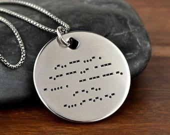 Morse Code Necklace, Morse Code Jewelry, Secret Message Necklace, Hidden Message Necklace, Pendant Necklace - Any text up to 16 Char/Line