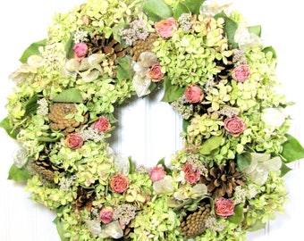 Natural Hydrangea Wreath, Dried Flower Wreath