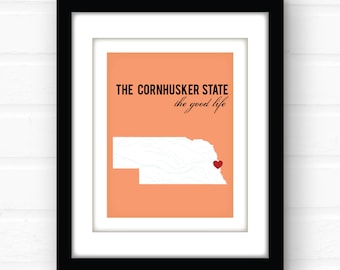 Nebraska art print | Nebraska wall art | custom map art | Lincoln Nebraska | Omaha Nebraska | Kearney Nebraska | state map art print