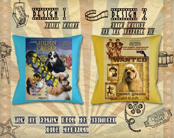 American Cocker Spaniel Pillow/Cocker Spaniel Portrait/Cocker Spaniel Art/Custom Dog Portrait/Movie Poster/Julius Caesar/Butch Cassidy