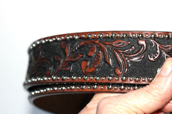 Vintage Tony Lama Leather Belt Men's Tooled Leather