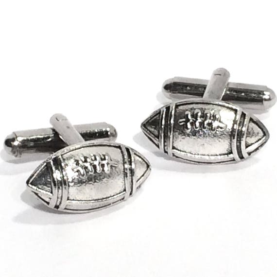 Silver Football Cufflinks Mens Handcrafted American Ball Game