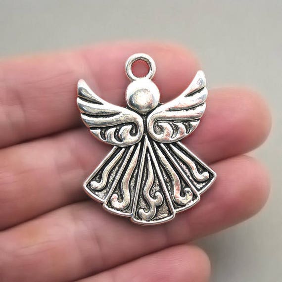 Large Angel Charms Fairy charms Antique Silver pendant bead 2pcs