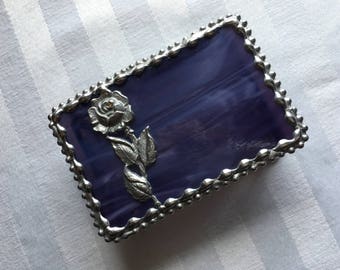 Stained Glass Jewelry Box|Trinket Box|Rose Box|Rose|Purple|Jewelry|Jewelry Storage|Home & Living|Storage|Handcrafted|Made in USA