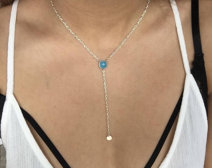 Dainty necklace,silver necklace,Y Lariat Necklace,Y Necklace,necklace choker,Y silver choker, ocean blue necklace,gift,girlfriend gift