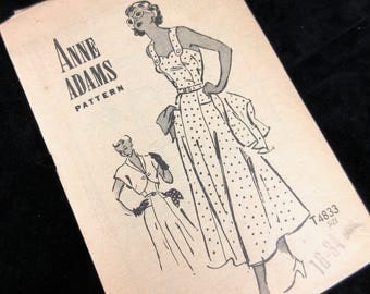 Vintage 1940s Sewing Pattern, Anne Adams, 4883, Sundress, Bolero Jacket, Sz 16