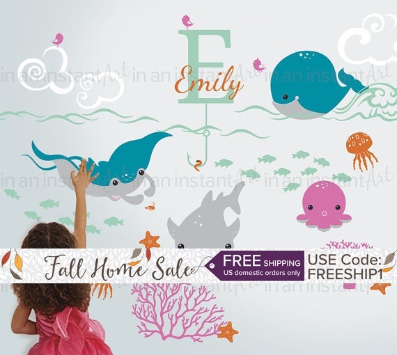 Ocean Wall Decals with Custom Name Custom Baby Nursery