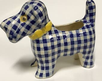 Vintage Scotty Dog Planter Made in Japan, Vintage Ceramic Dog, Plaid Scotty Dog, Checkered Ceramic Dog, Vintage Scotty Dog, Plaid Dog