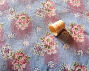 blue floral print vintage cotton fabric -- 44 wide by 2 yards