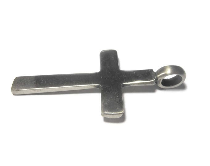 Pewter cross pendant, marked pewter nickel free pp 158, religious gift, gift for him or her, rustic look, brushed pewter large bail