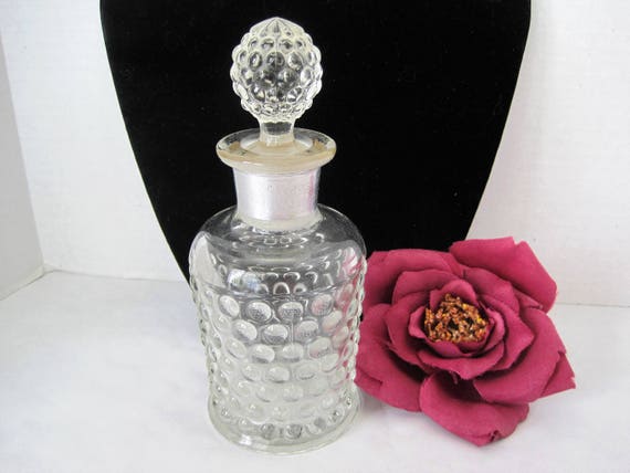 Perfume Bottle - Vintage Hobnail Glass - Ground Glass Stopper - 50's cologne