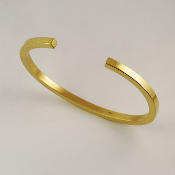 Solid Gold 5mm Square Open Cuff Bracelet Heavy Mens 14k 18k