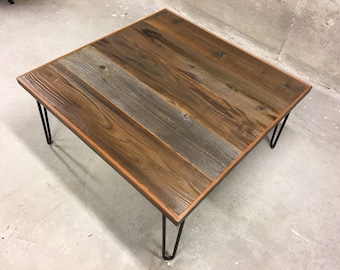 Reclaimed wood coffee table with hairpin legs - Free shipping