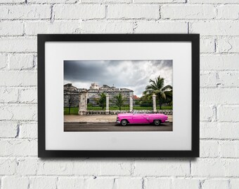 Havana Cuba Pink Vintage Car - Photograph of an old pink car in Havana, Cuba