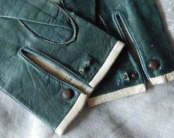 Antique French early 19th century girl's green gloves Jane Austen era collectors handmade kid leather early 1800's