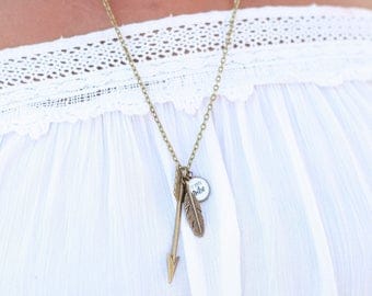 Love my tribe necklace - bohemian necklace - mom charm necklace - bronze arrows & feathers necklace - tribal necklace - mom life jewelry