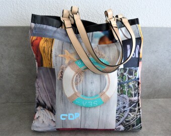 faux leather and canvas handbag