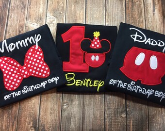 Custom Mickey Mouse birthday shirts with matching parent shirts