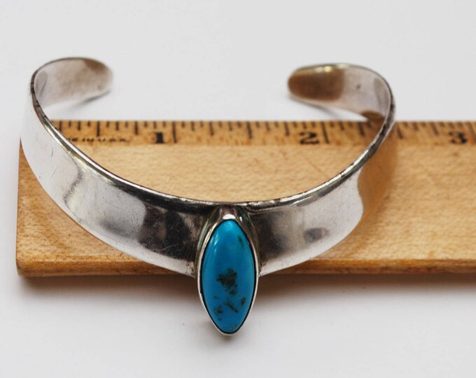 Sterling Cuff Bracelet - Turquoise - Taxco Mexico - Modern - silver blue Gemstone Bangle