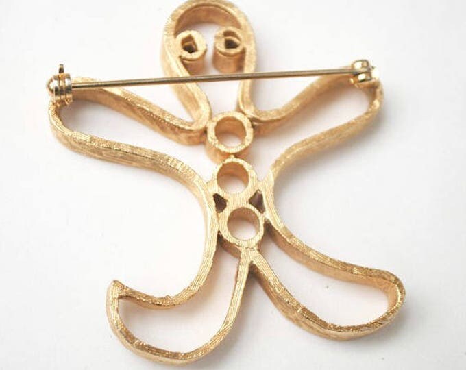 Gold Man Brooch - Gingerbread Man Pin - Christmas brooch - Holiday - figurine brooch