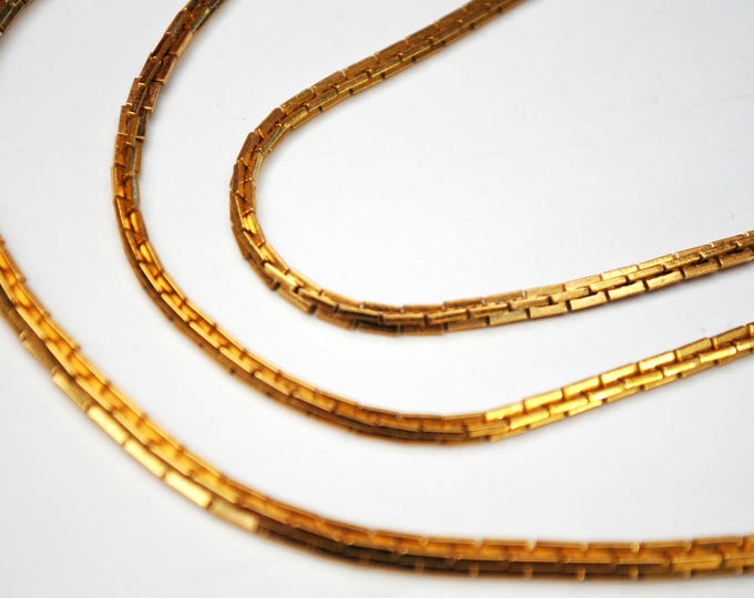 multi gold chain Necklace - Signed Vendome - thriple chains -three box links