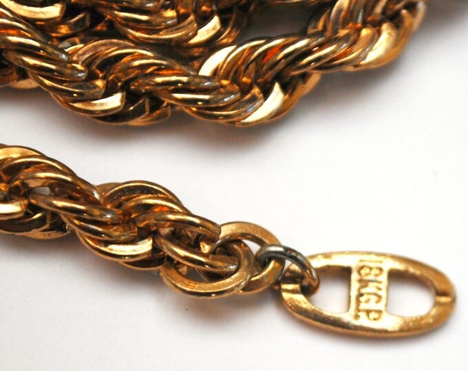 Vintage Chunky Gold Chain link - 18 kt gp - Twisted chain necklace - Mid century - 24 inches