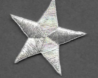 ONE DOZEN - 12 - Embroidered Silver Metallic Stars Iron On Patches - 1 5/8"