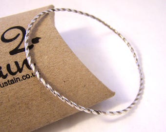 Vintage Sterling Silver Bangle, Silver Twisted Bangle, Slim Stacking Bangle, Round Silver Bangle