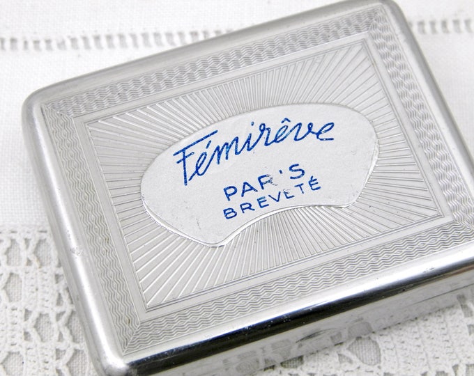Vintage Unused Travel Folding Lady Safety Razor by Femireve from Paris in Engraved Metal Satin and Velvet Lined Box Complete with Blade,