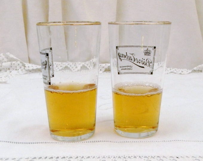 2 Vintage Tuborg Beer Glasses with Gold Rim 25 cl from France, Pair Retro Danish Beer Glass, Biere Tuborg Copenhagen Denmark, Brewania 2 Vintage Tuborg Beer Glasses with Gold Rim 25 cl from France, Pair Retro Danish Beer Glass, Biere Tuborg Copenhagen Denmark, Brewania