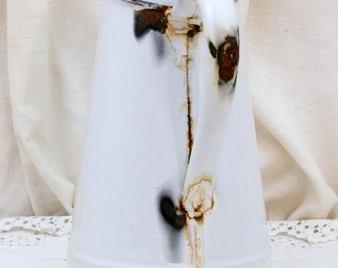 Small Antique French White Enamelware Pitcher, Chippy Enamel Jug / Vase, Cottage Farmhouse Kitchen, French Country Rustic Chic Retro Decor Small Antique French White Enamelware Pitcher, Chippy Enamel Jug / Vase, Cottage Farmhouse Kitchen, French Country Rustic Chic Retro Decor