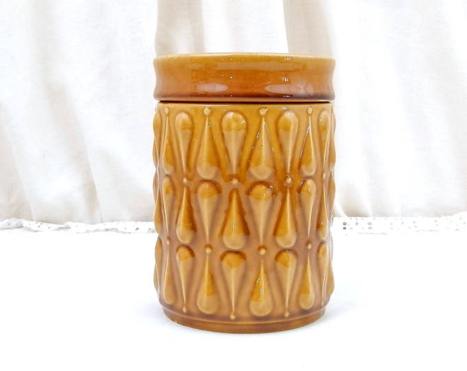 Vintage Mid Century Modern Ceramic Storage Canister with Embossed Pattern, 1960s / 1970s Retro Kitchen Pottery Food Jar, Midcentury