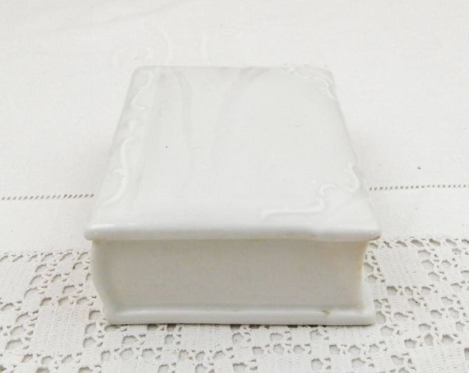 Antique White Porcelain Book Shaped Box, French Wedding Bone China Porcelaine de Paris Jewelry Container, Shabby Chateau Farmhouse Decor