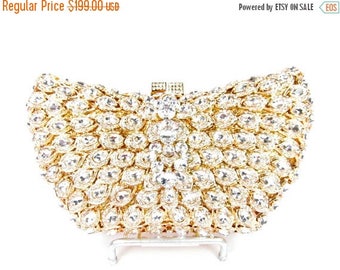 Sale Gold Crystal Clutch, Crystal Bridal Clutch, Gold Crystal Minaudiere, Gold Crystal Evening Clutch
