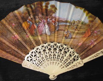 Hand Held Fans, hand fan folding french fabric design vintage
