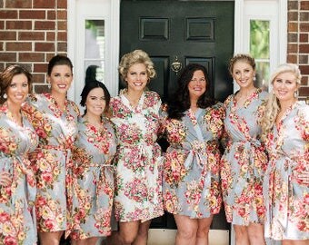 Wedding Robes, Bridal Robes, Floral Bridesmaid Dress, Boho Midi Dress, Japanese Clothing, Flower Dress, Kimono Dressing Gown, Cotton Dress
