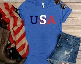 USA! 4th of July tee, Graphic Tee, Forth of July, Patriotic, Red White and Blue