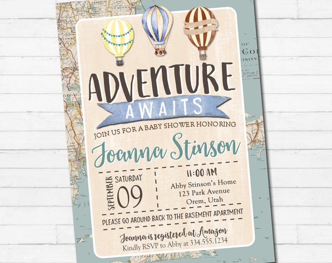 Baby Shower Invitation | Hot Air Ballon Baby Shower Invitation | Adventure Baby Shower Invitation | Digital Invitation