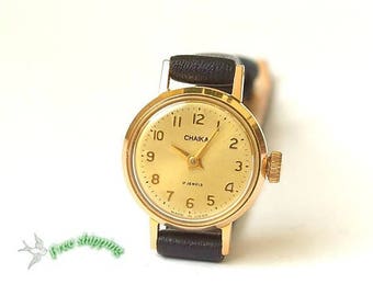 Tiny womens watch Chaika. Watches for women. Minature watch. Vintage Russian womens wrist watch. Mechanical gold plated watch 80s. Gift her.