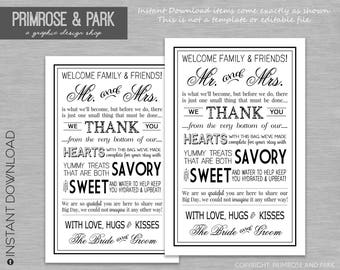 Wedding Welcome Letter Printable PDF in Black // Wedding Weekend Bag // Wedding Welcome Bag // Instant Download PDF