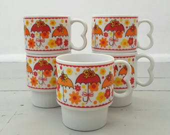 Umbrella Coffee Mugs Set of 5 Orange Yellow made in Japan