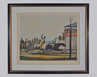a. Vernet Horse Race Color Engraving L'Arrivée by Jazet