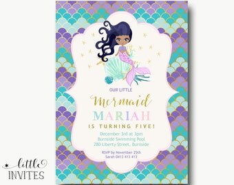 Mermaid invitations/birthday invitation girl/under the sea/mermaid/swim party/First Birthday/Mermaid baby shower/1st/2nd/3rd/4th-Mariah