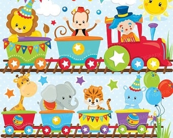 80% OFF SALE Circus party train clipart commercial use, Fun party train vector graphics, digital clip art, digital images - CL854