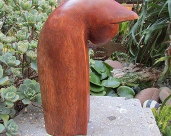 Carved Teak Wood Cat Modernist Style made in Indonesia sculpture
