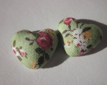2 heart applique in fabric on metal stick 1.6 cm (W15)
