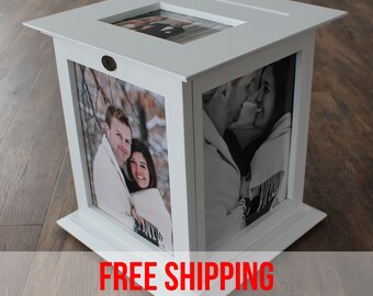 Personalized White Wedding Card Box with Personalized TEXT PRINT
